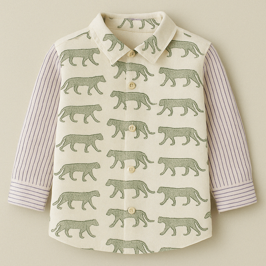 Handmade block-printed cotton shirt for kids featuring cheetah pattern – Maria Rocoto