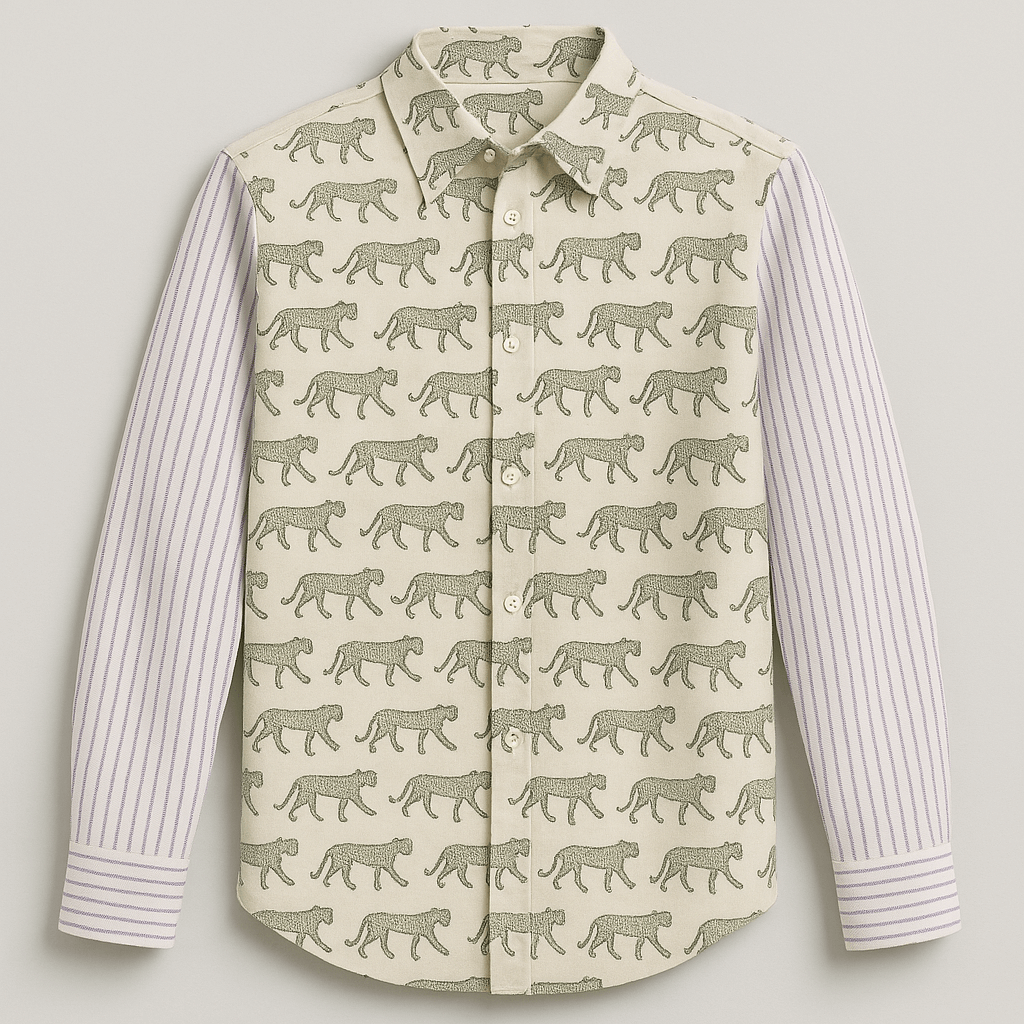 Handmade block-printed cotton shirt for men featuring cheetah pattern – Maria Rocoto
