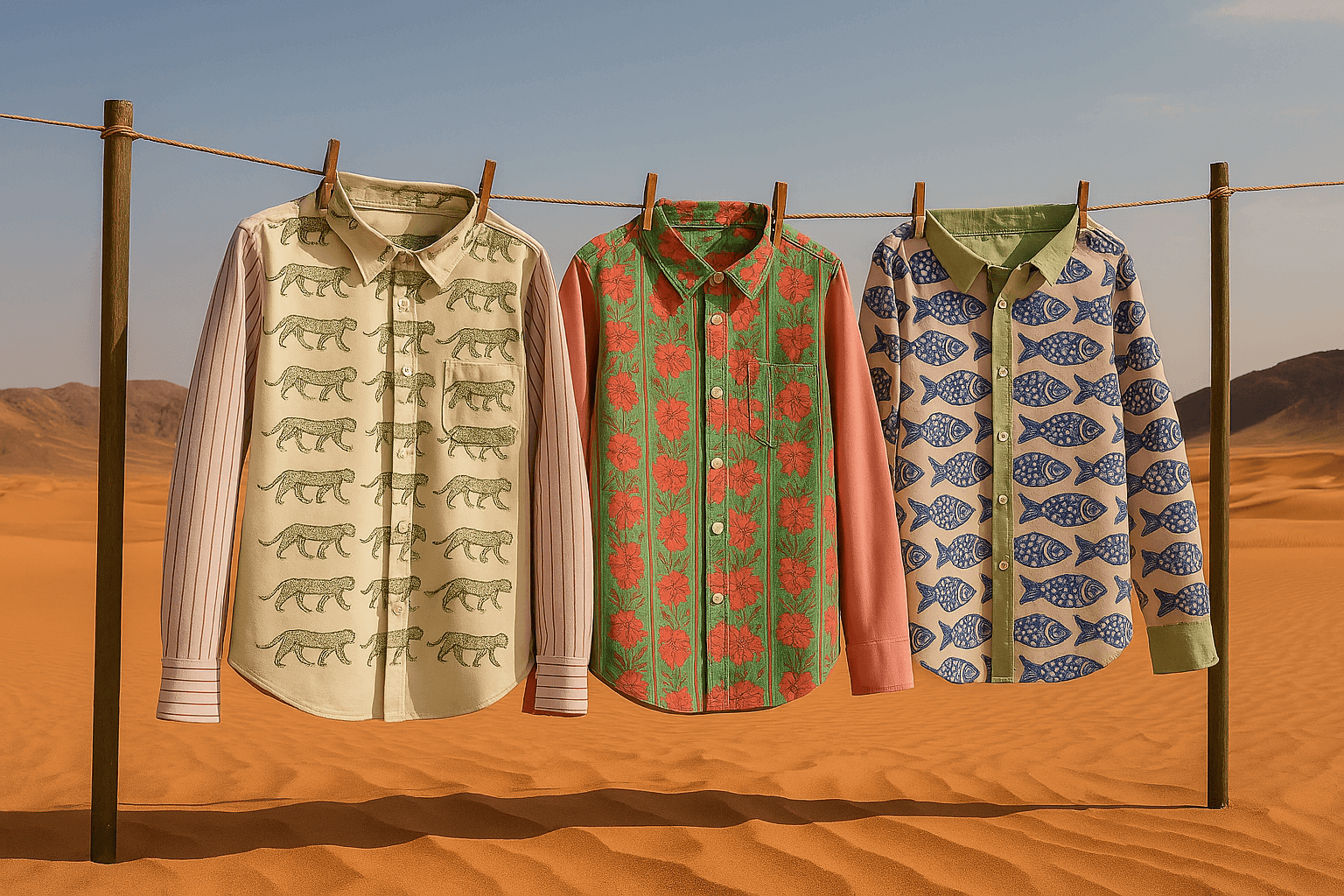 Maria Rocoto collection of hand block-printed organic cotton shirts displayed on homepage banner