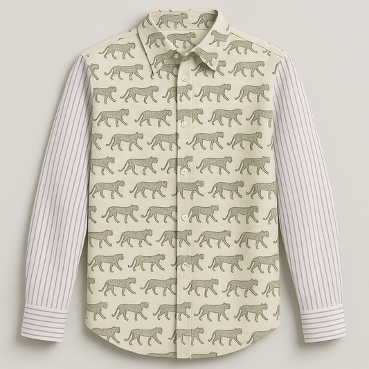 Handmade block-printed cotton shirt for men featuring cheetah pattern – Maria Rocoto